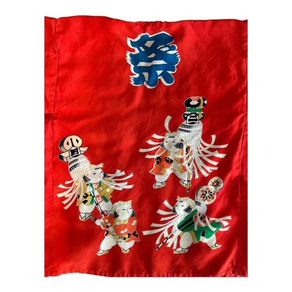 VTG Toddler Child’s Japanese Kimono-Style Happi Coat Robe Red Black No Belt - Picture 8 of 11